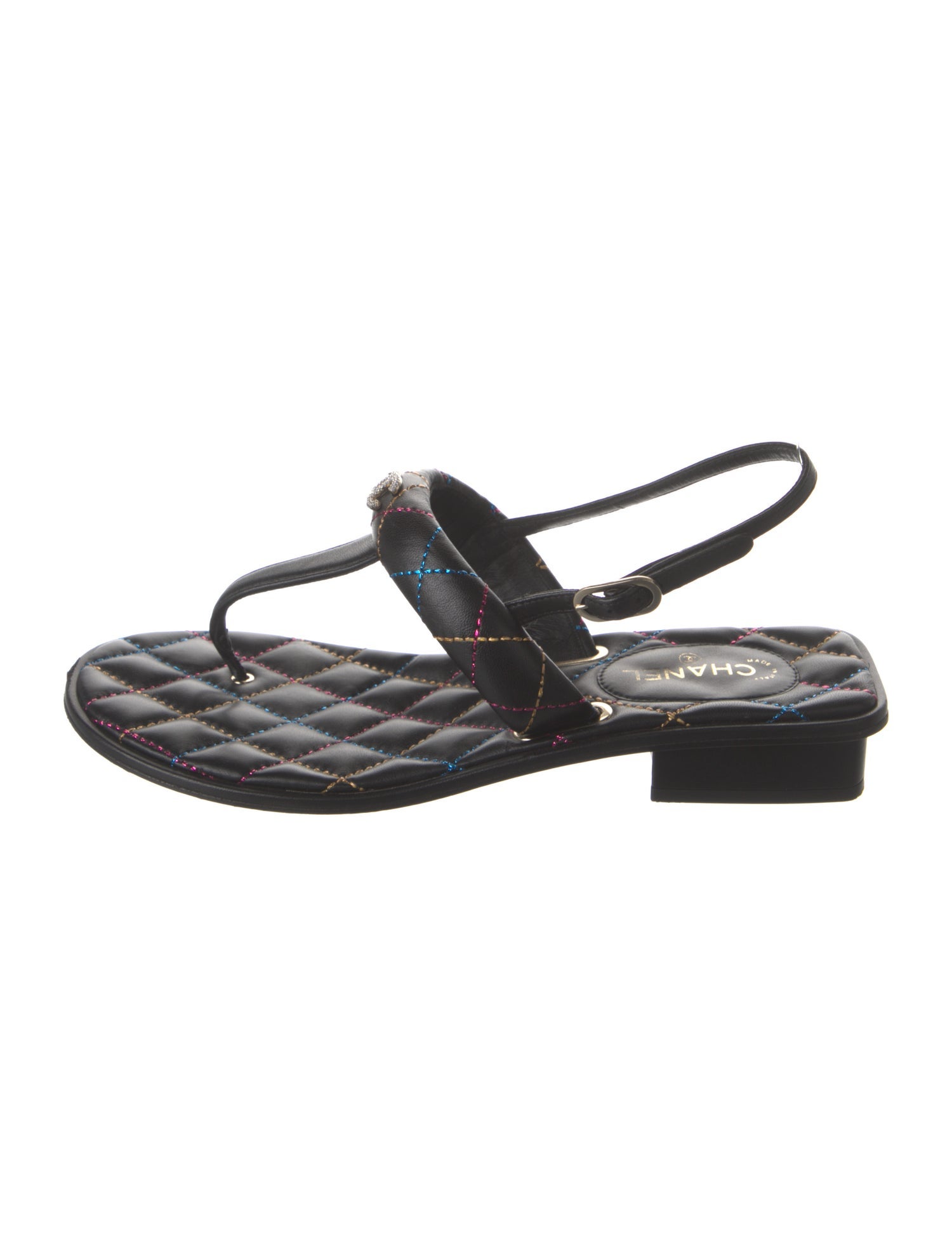 Chanel 2021 Interlocking CC Logo T-Strap Sandals