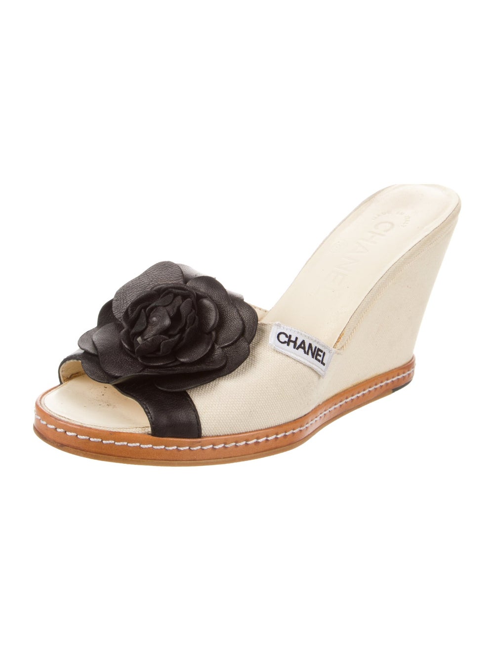 Chanel Canvas Slides Neutrals Camellia Accent - image 2