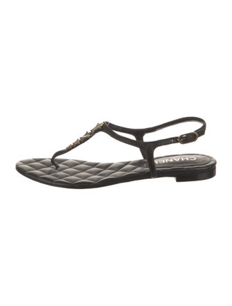 Chanel Interlocking CC Logo Leather T-Strap Sandals