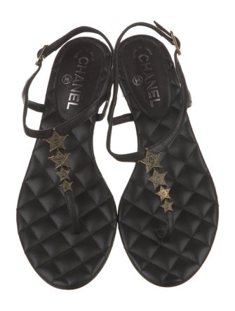 Chanel Interlocking CC Logo Leather T-Strap Sandals
