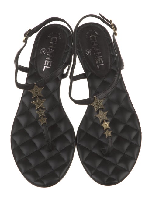 Chanel Interlocking CC Logo Leather T-Strap Sandals