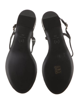 Chanel Interlocking CC Logo Leather T-Strap Sandals