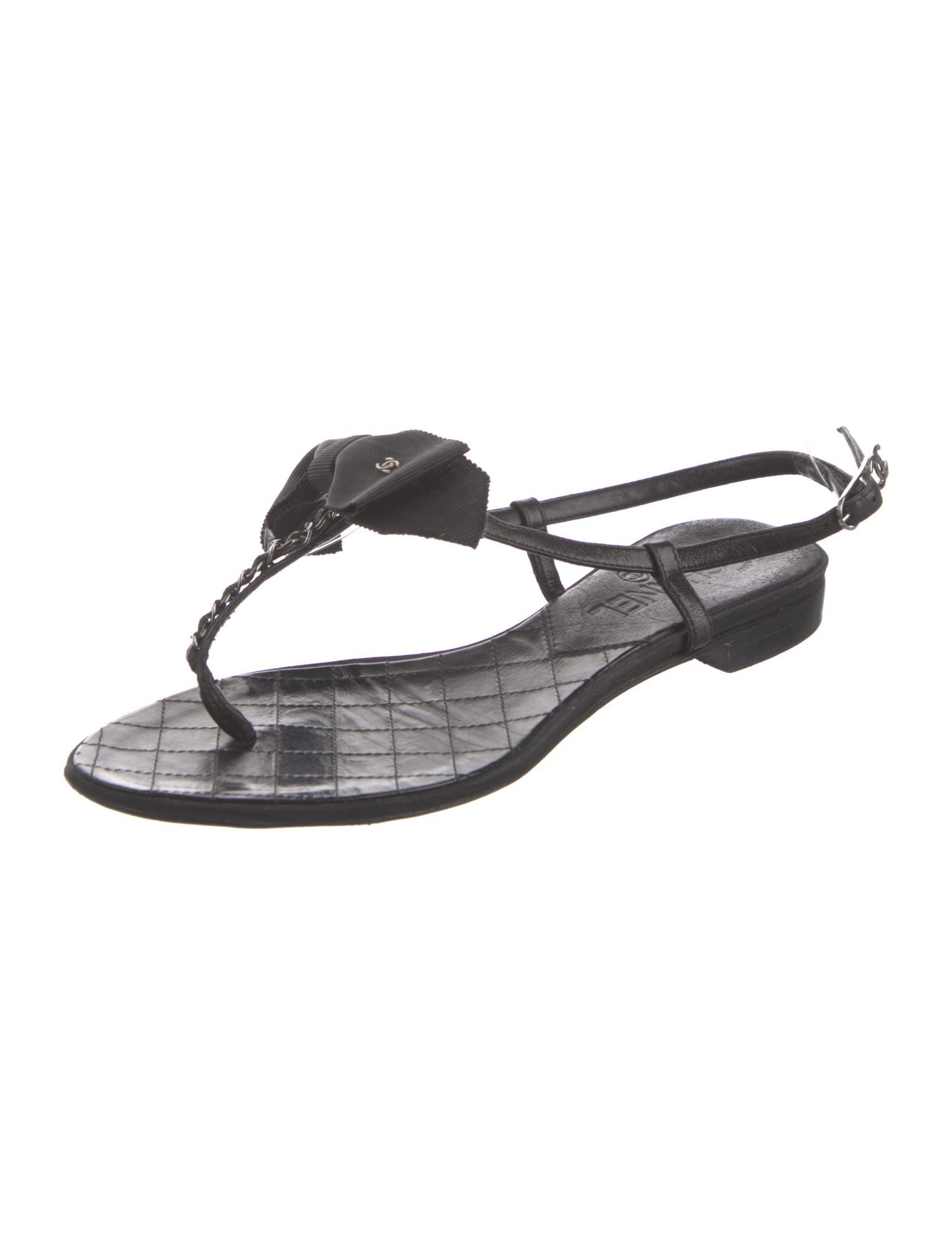 Chanel Interlocking CC Logo Leather T-Strap Sandals