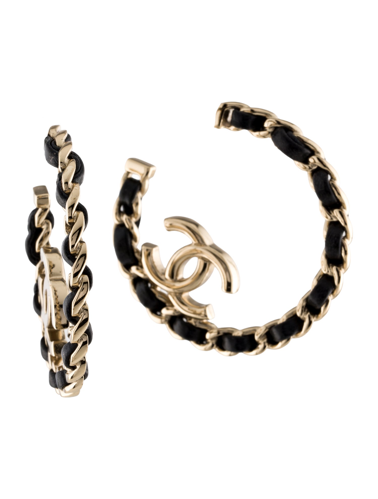 Chanel 2022 Leather CC Hoop Earrings