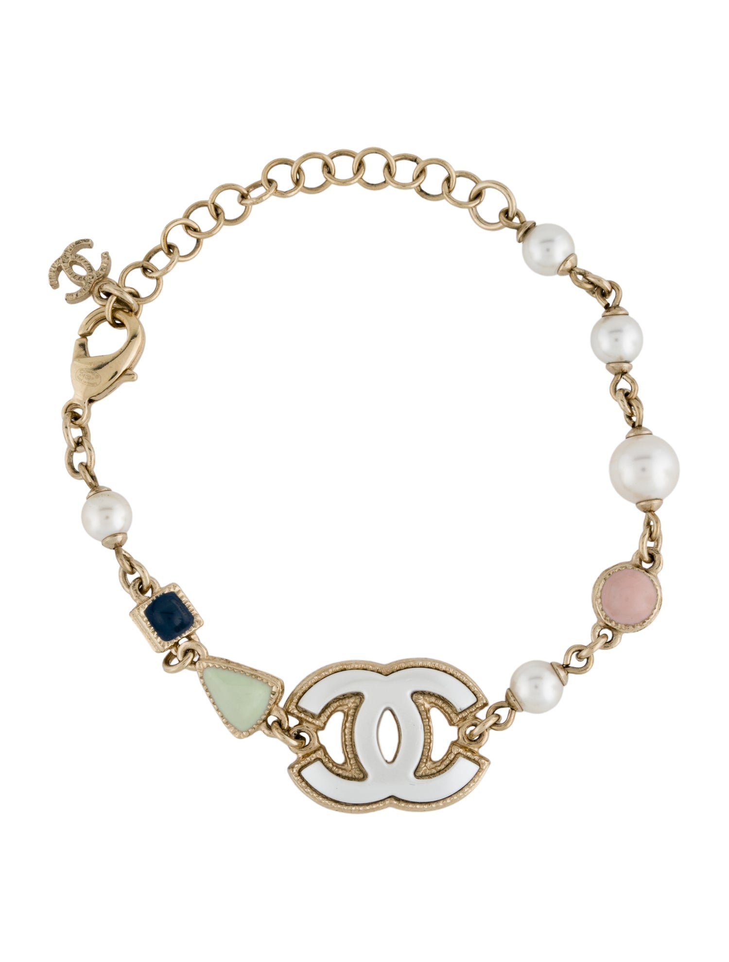 Chanel 2019 Faux Pearl & Enamel CC Station Bracelet