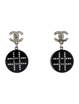 Chanel Strass & Resin CC Drop Earrings