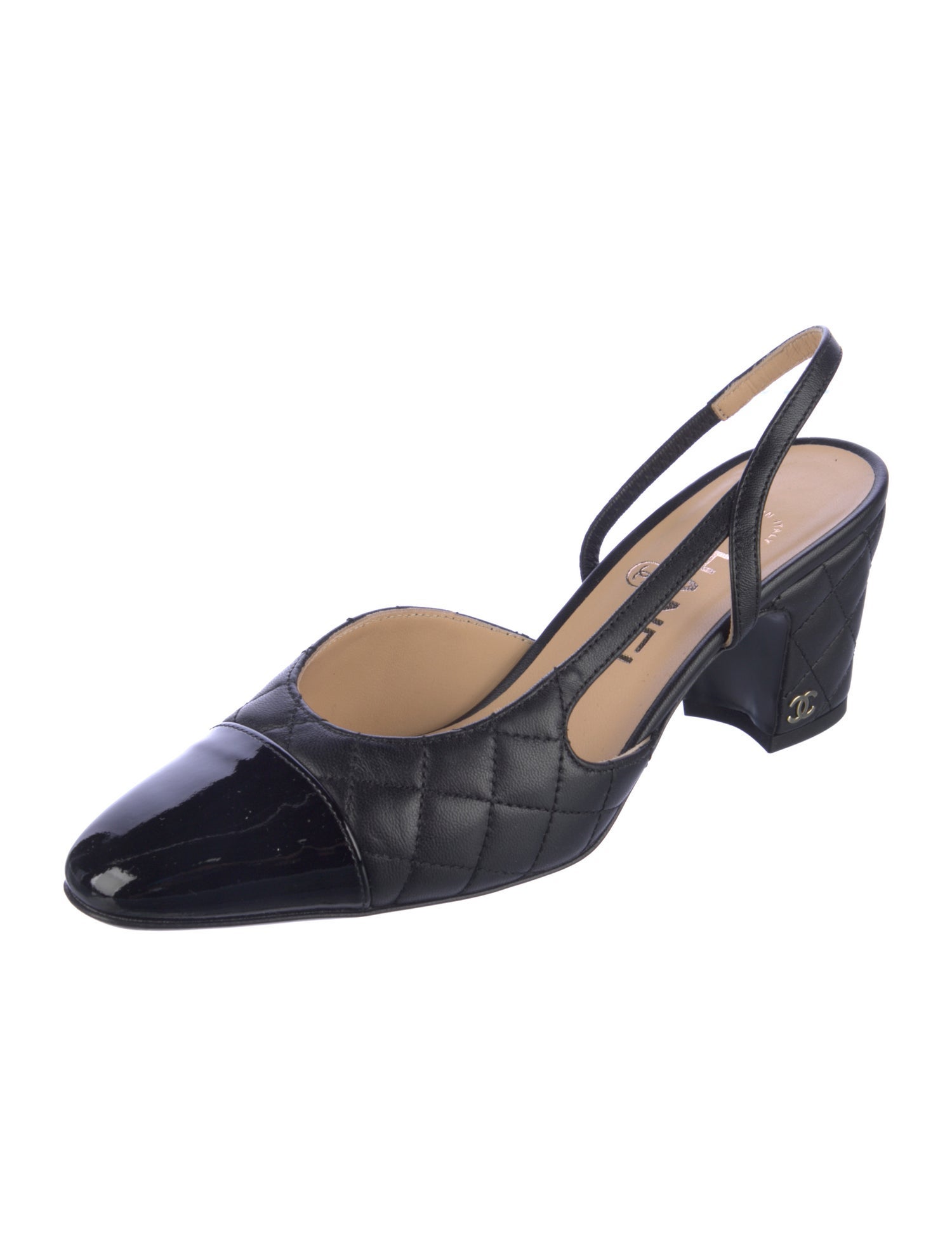 Chanel Interlocking CC Logo Leather Slingback Pumps