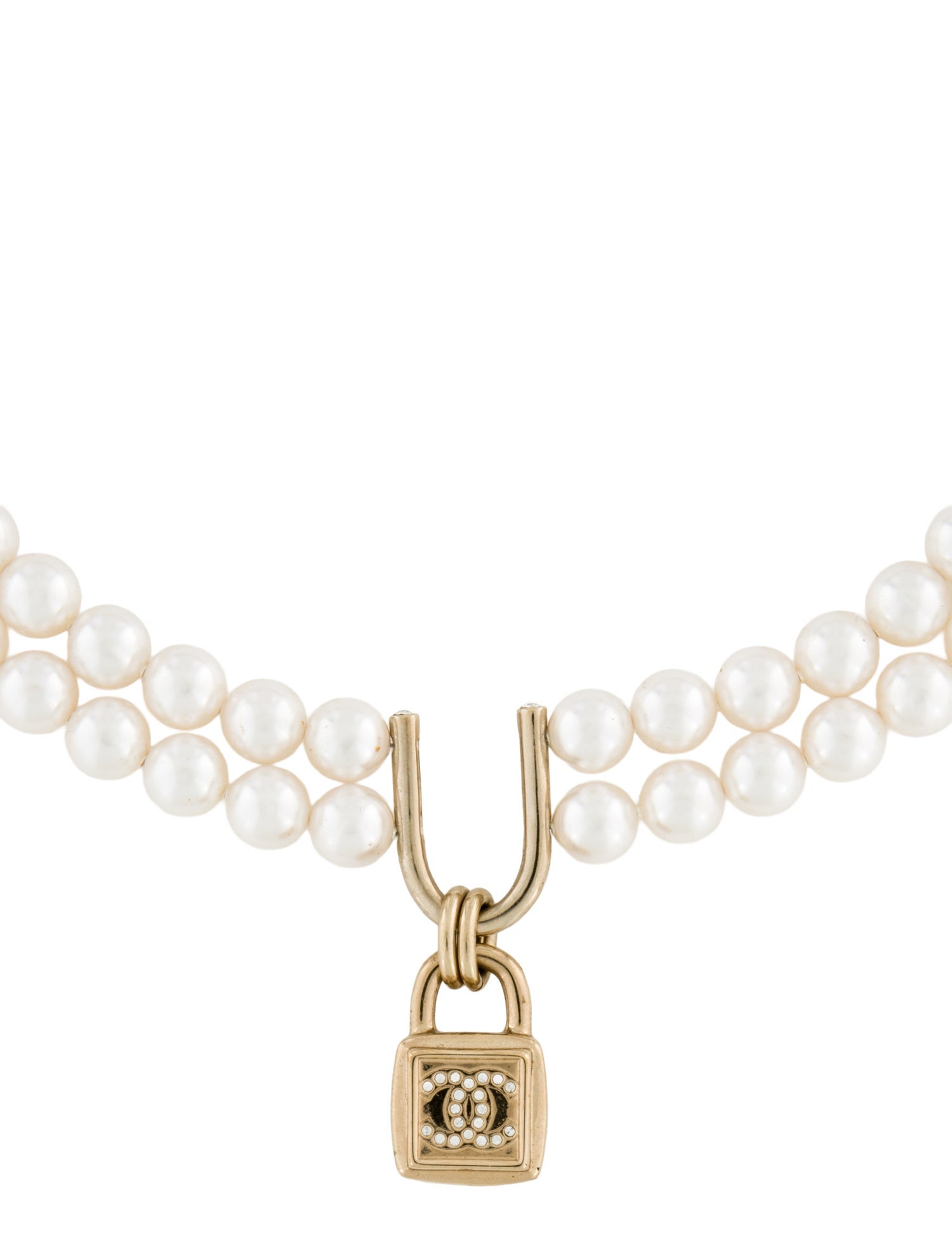 Chanel 2023 Faux Pearl & Strass CC Pendant Choker Necklace