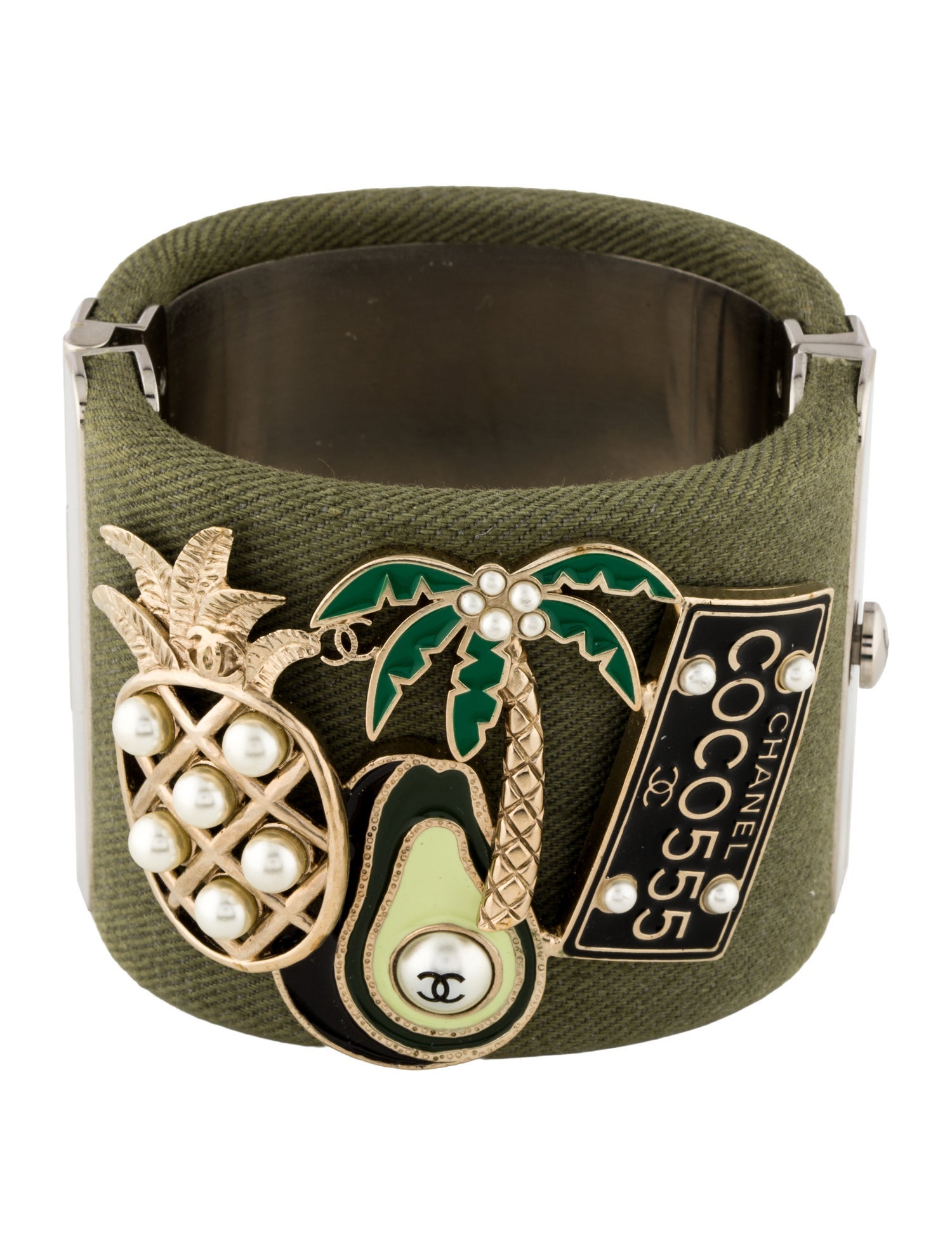 Chanel Faux Pearl, Fabric & Enamel Cuff Bracelet