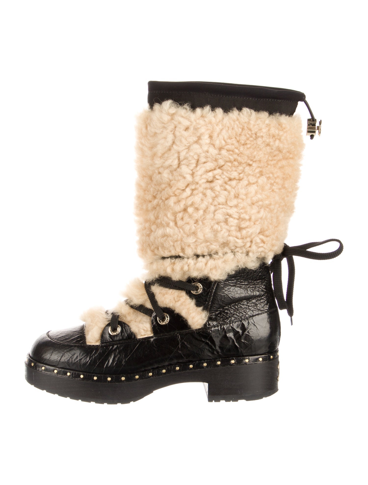 Chanel Interlocking CC Logo Shearling Boots