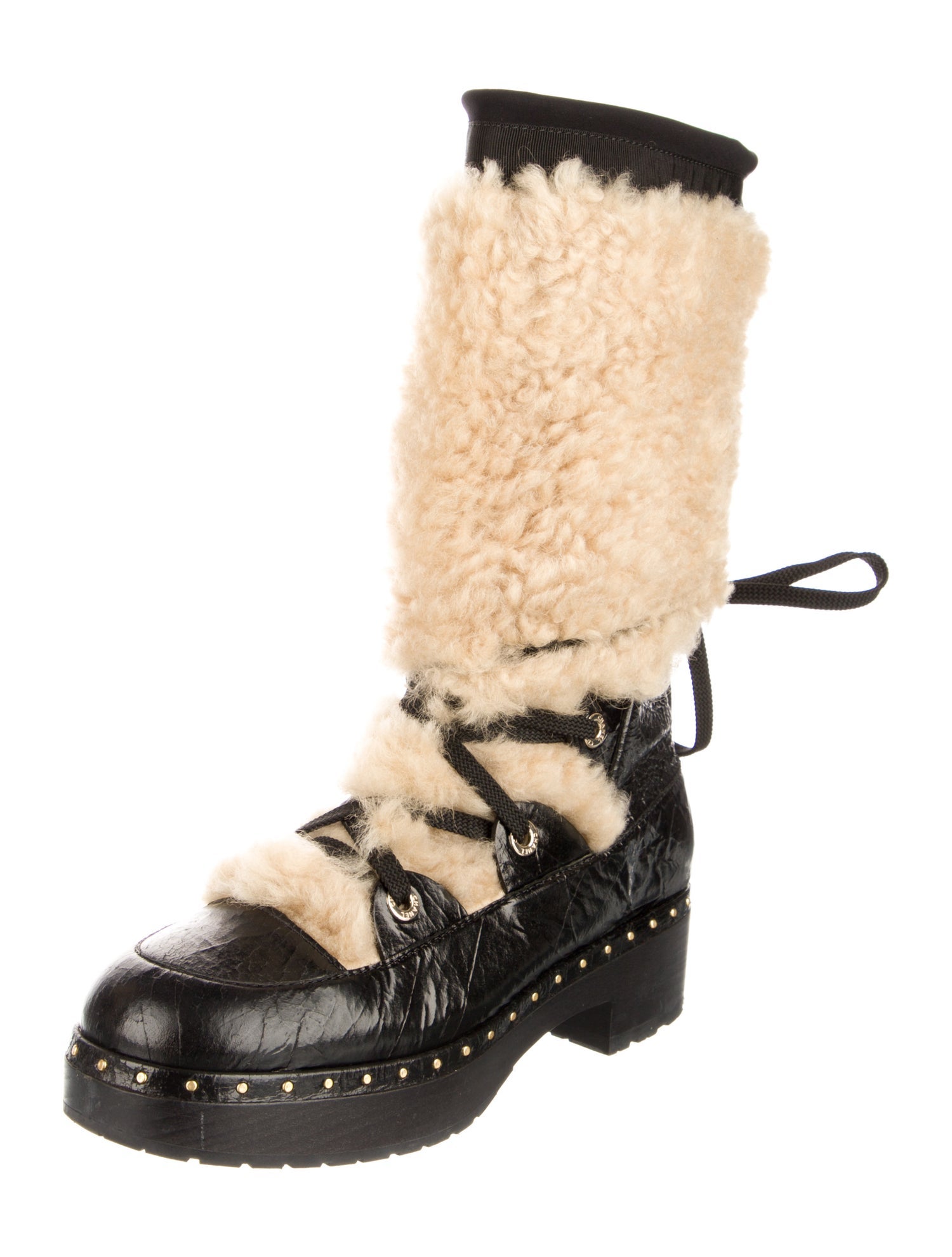 Chanel Interlocking CC Logo Shearling Boots