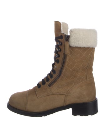 Chanel Interlocking CC Logo Shearling Combat Boots
