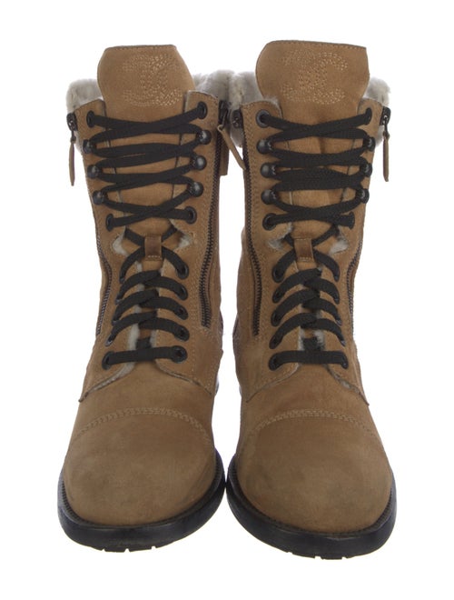 Chanel Interlocking CC Logo Shearling Combat Boots
