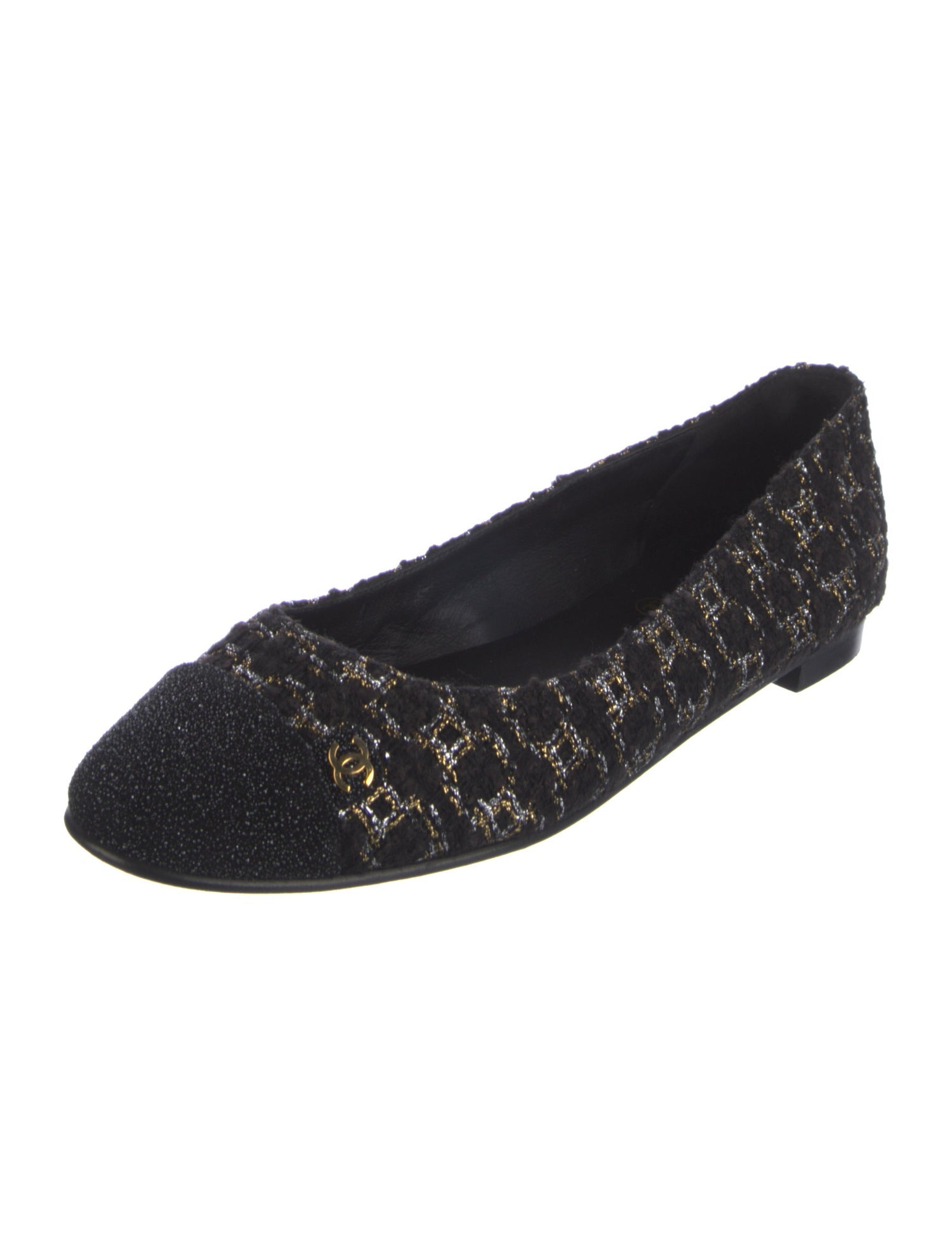 Chanel Interlocking CC Logo Tweed Ballet Flats