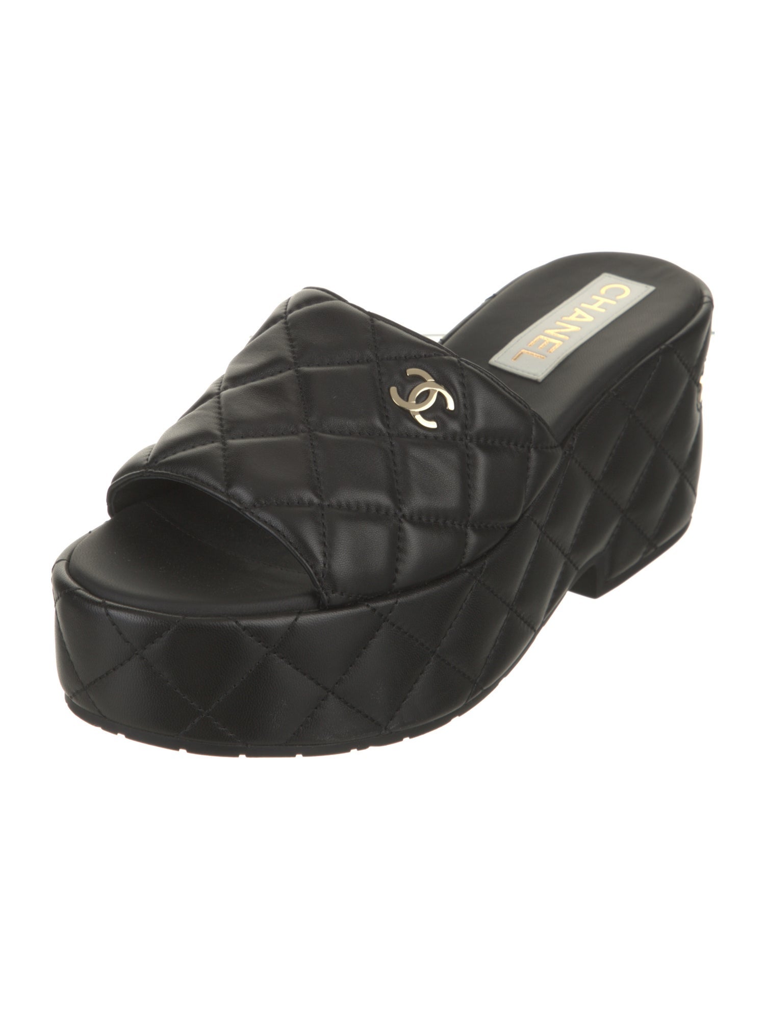 Chanel Interlocking CC Logo Lambskin Slides