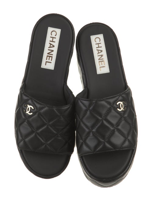 Chanel Interlocking CC Logo Lambskin Slides