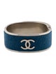 Chanel Fabric & Faux Pearl CC Hinged Bangle Bracelet