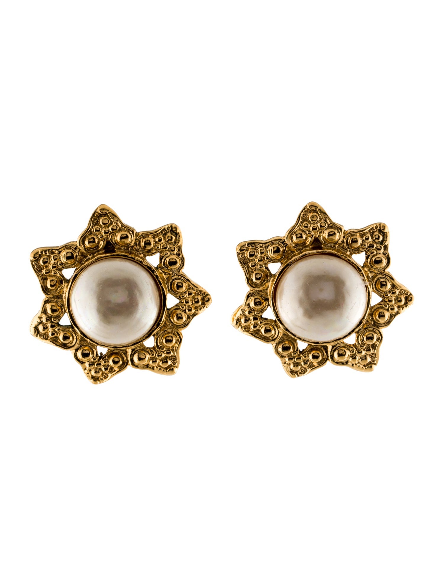 Chanel Vintage Faux Pearl Star Clip-On Earrings