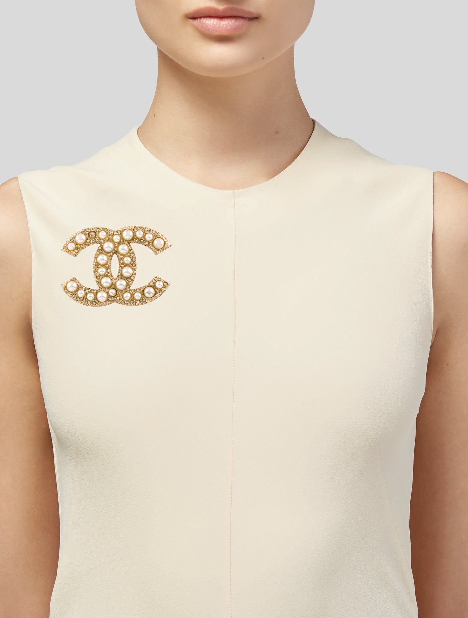 Chanel Faux Pearl & Strass CC Brooch