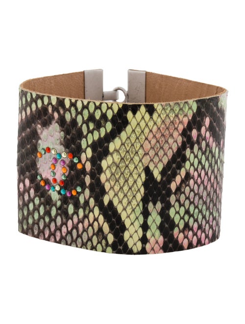 Chanel Python, Leather & Strass CC Wrap Bracelet