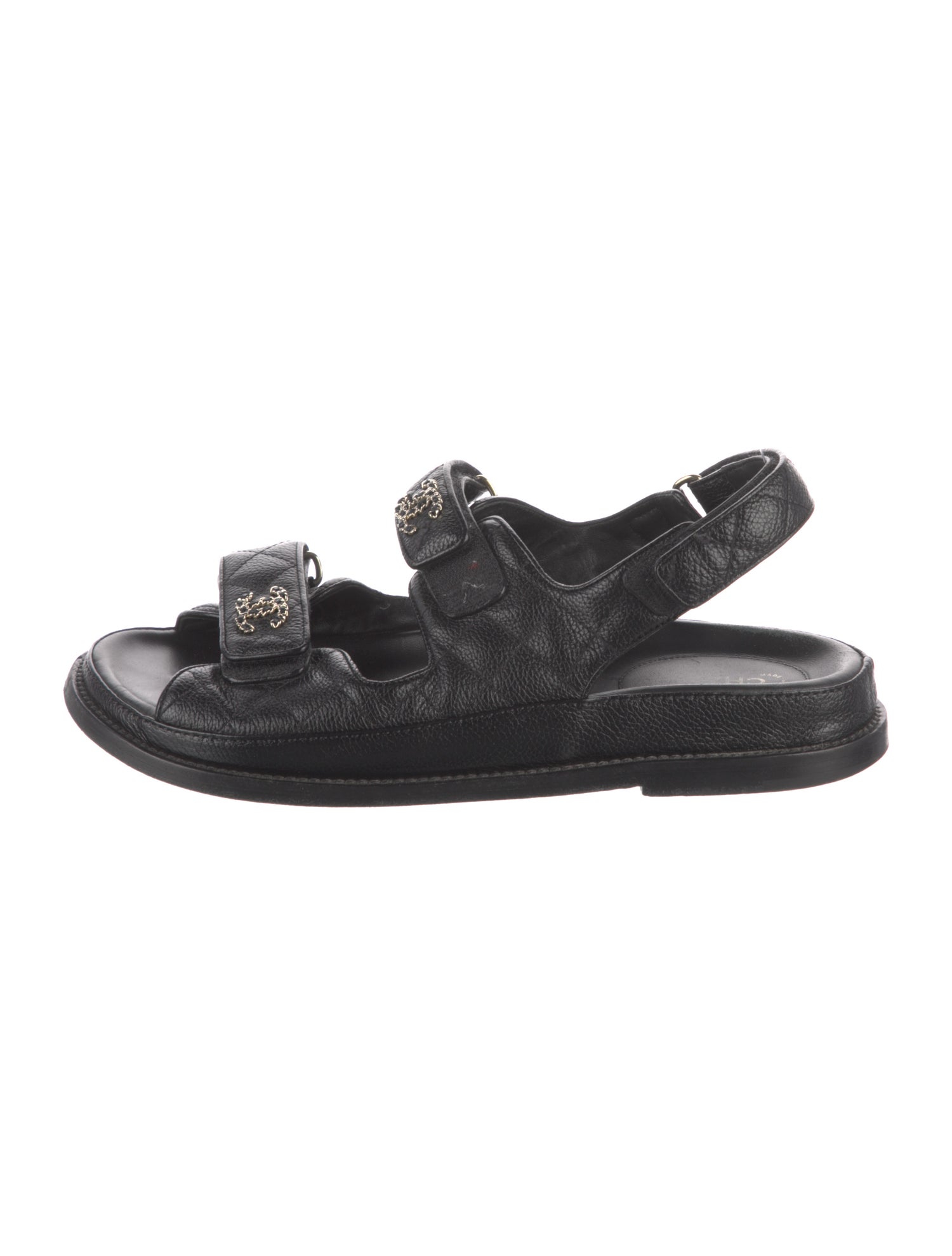 Chanel Interlocking CC Logo Leather Slingback Sandals