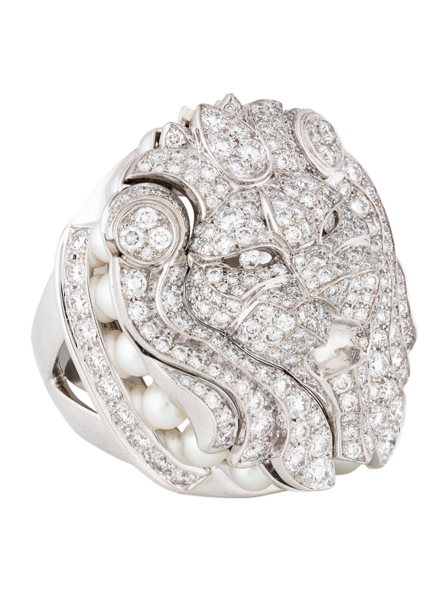 Chanel 18K Pearl & Diamond Imperial Lion Cocktail Ring