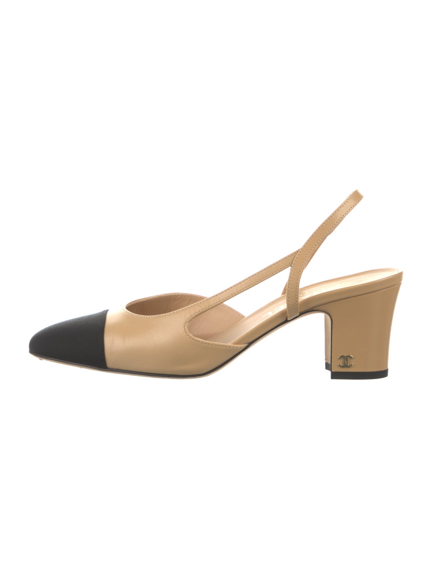 Chanel Interlocking CC Logo Goat Leather Slingback Pumps