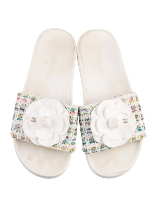 Chanel Interlocking CC Logo Tweed Slides