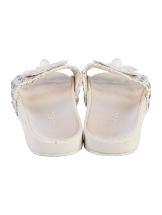 Chanel Interlocking CC Logo Tweed Slides