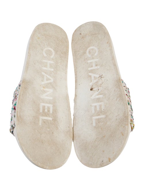 Chanel Interlocking CC Logo Tweed Slides