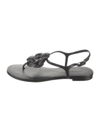 Chanel Interlocking CC Logo Leather T-Strap Sandals