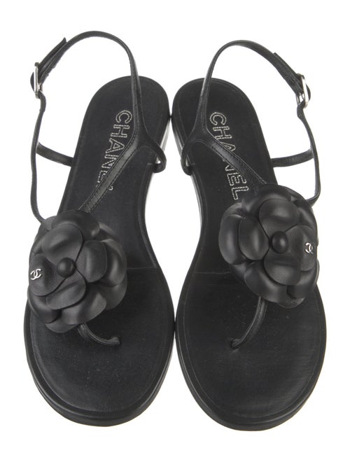 Chanel Interlocking CC Logo Leather T-Strap Sandals