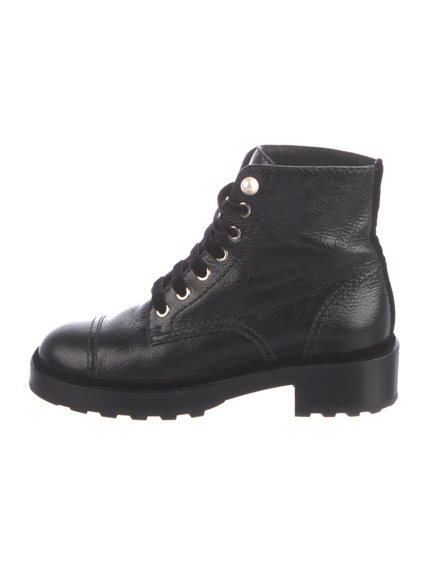 Chanel Interlocking CC Logo Patent Leather Combat Boots