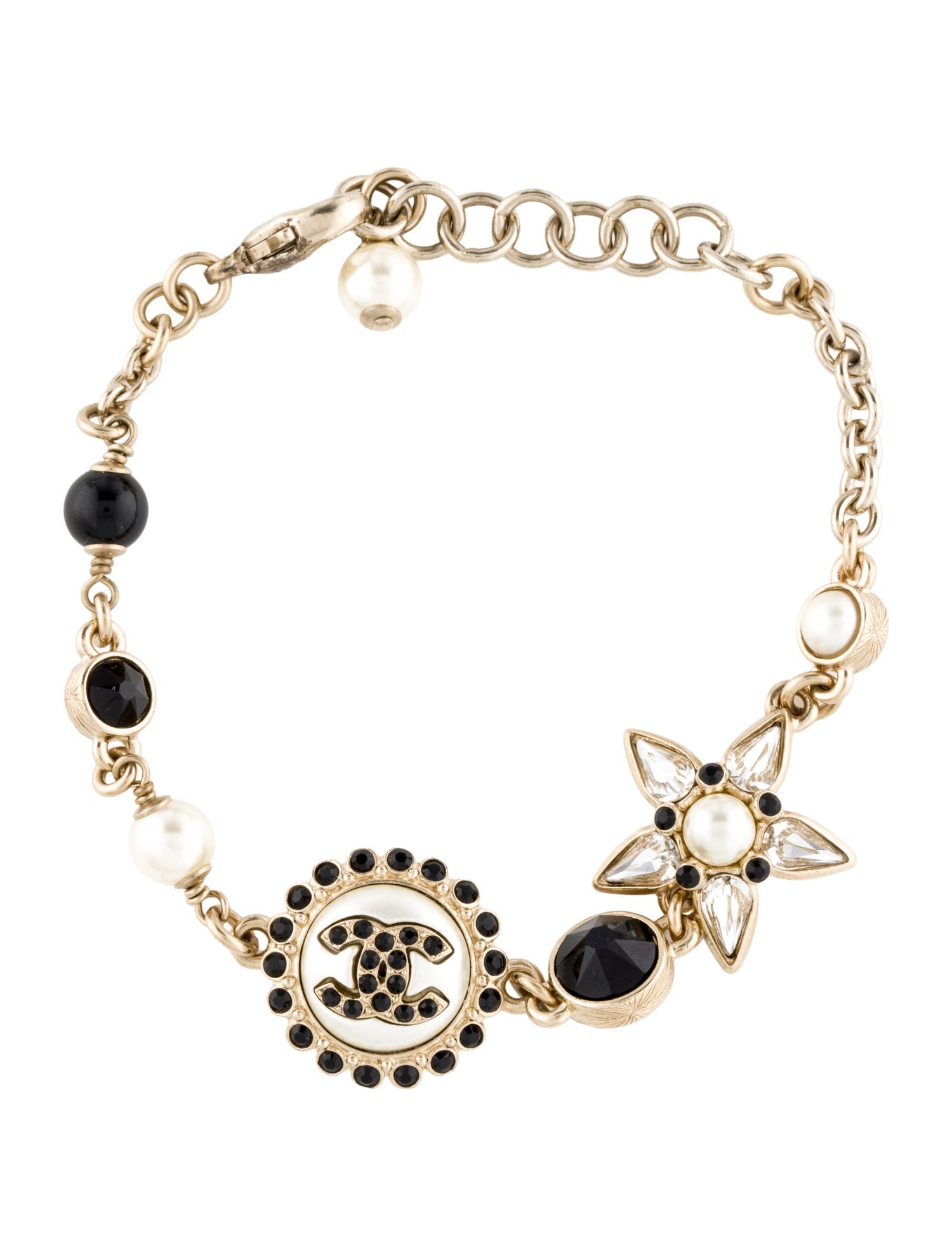 Chanel 2021 Faux Pearl & Strass CC Station Bracelet