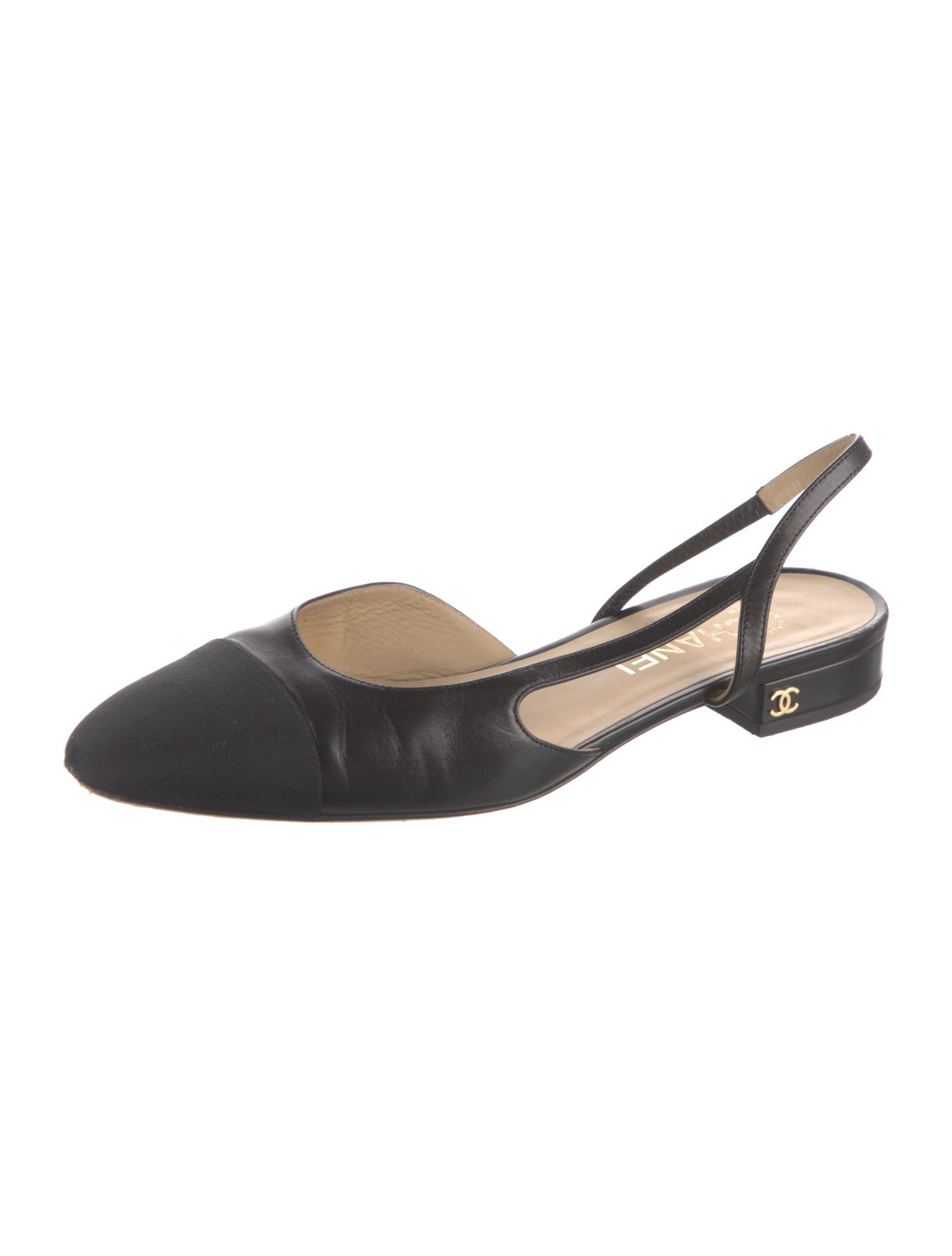 Chanel Interlocking CC Logo Calfskin Slingback Flats
