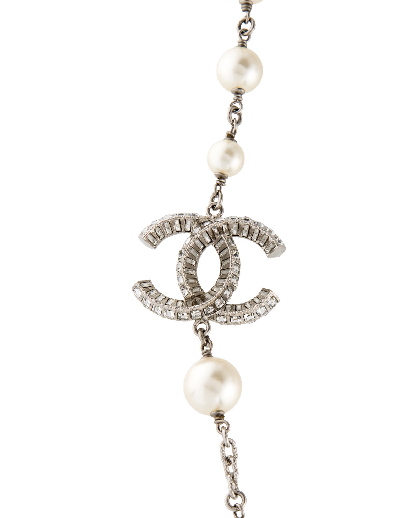 Chanel Faux Pearl & Strass CC Beaded Station Necklace