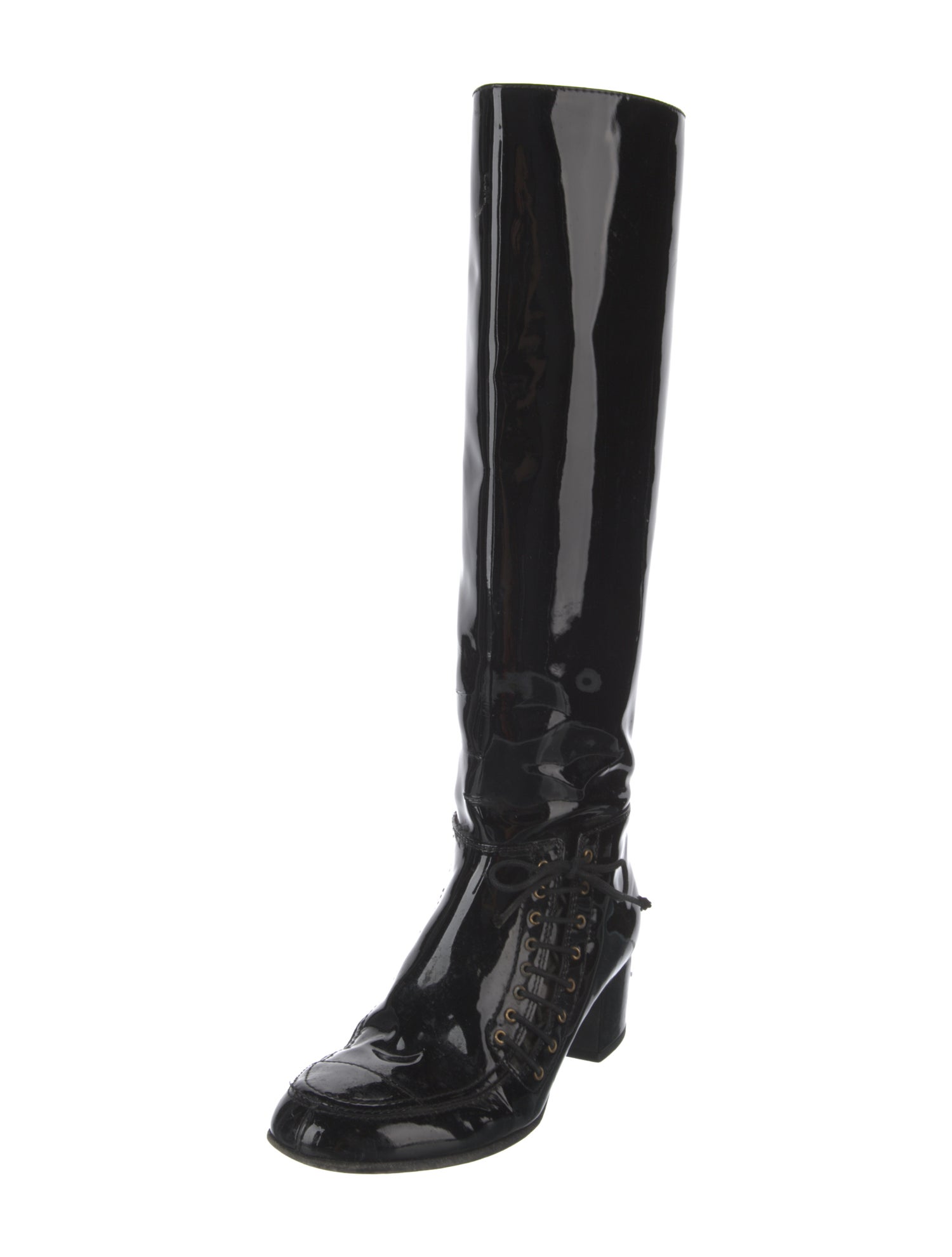 Chanel Interlocking CC Logo Patent Leather Boots
