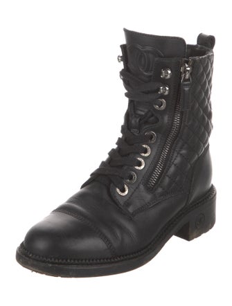 Chanel Interlocking CC Logo Leather Combat Boots