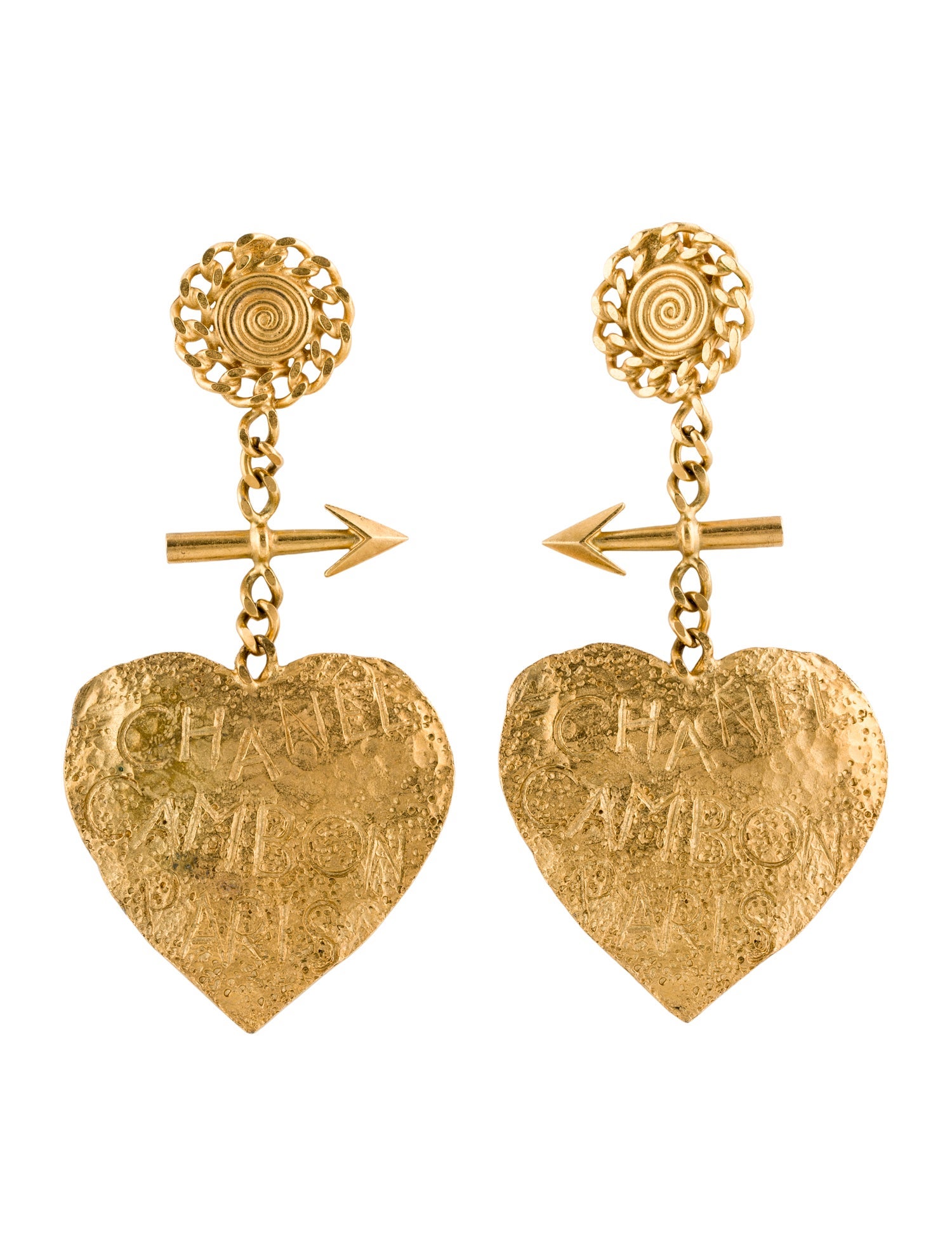 Chanel Vintage XXL Graffiti Heart & Arrow Drop Clip-On Earrings