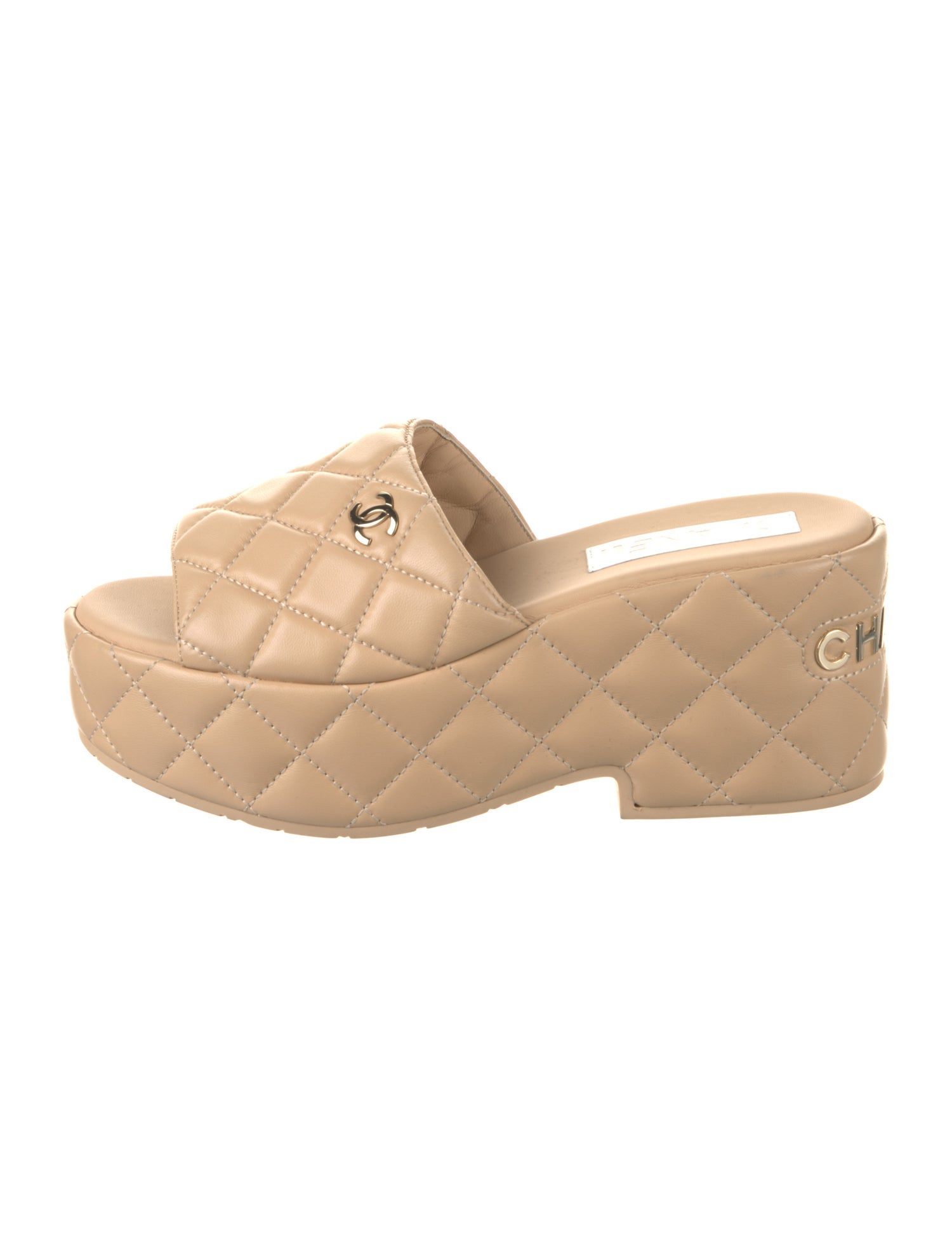 Chanel Interlocking CC Logo Leather Slides
