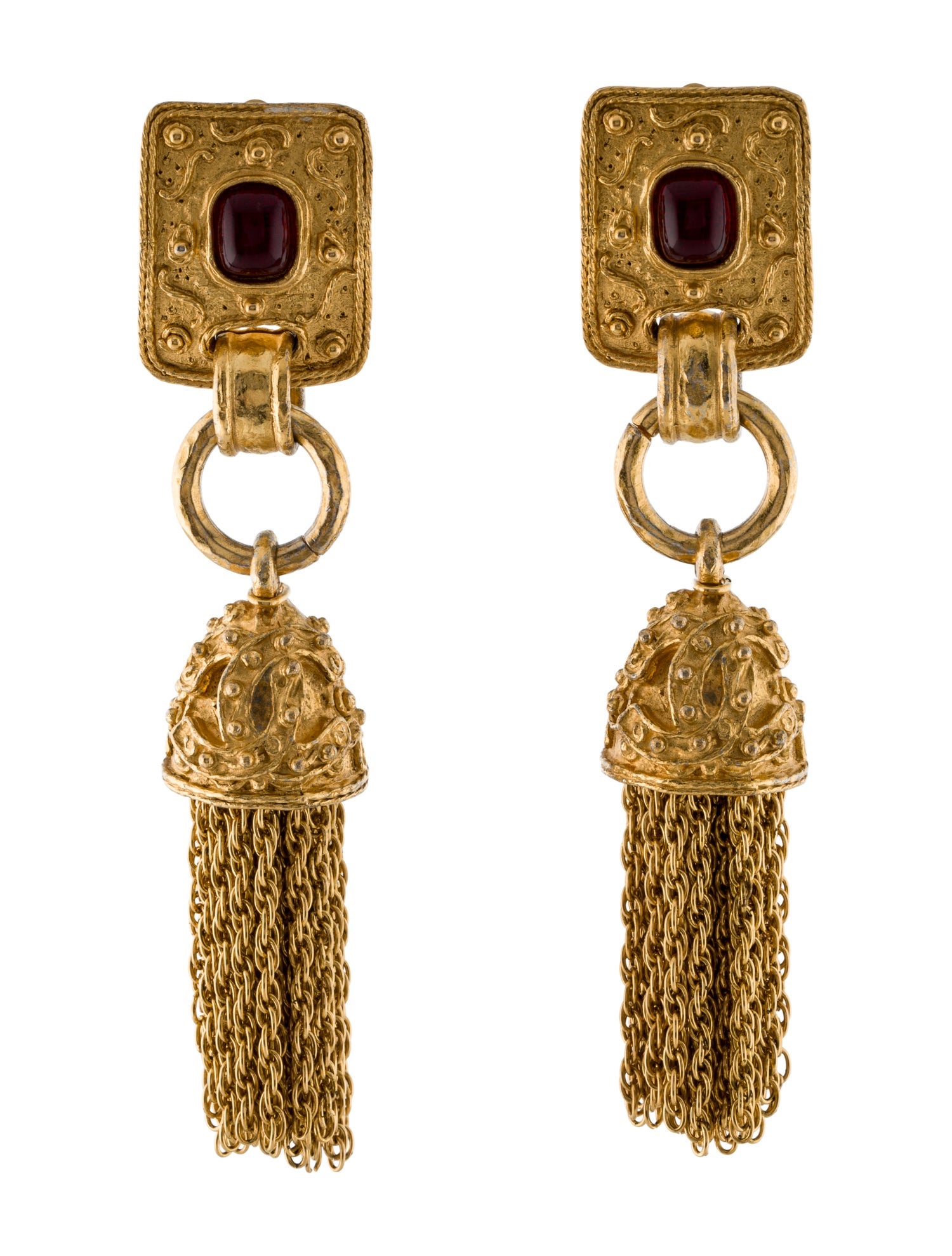 Chanel Vintage Gripoix Tassel Drop Clip-On Earrings