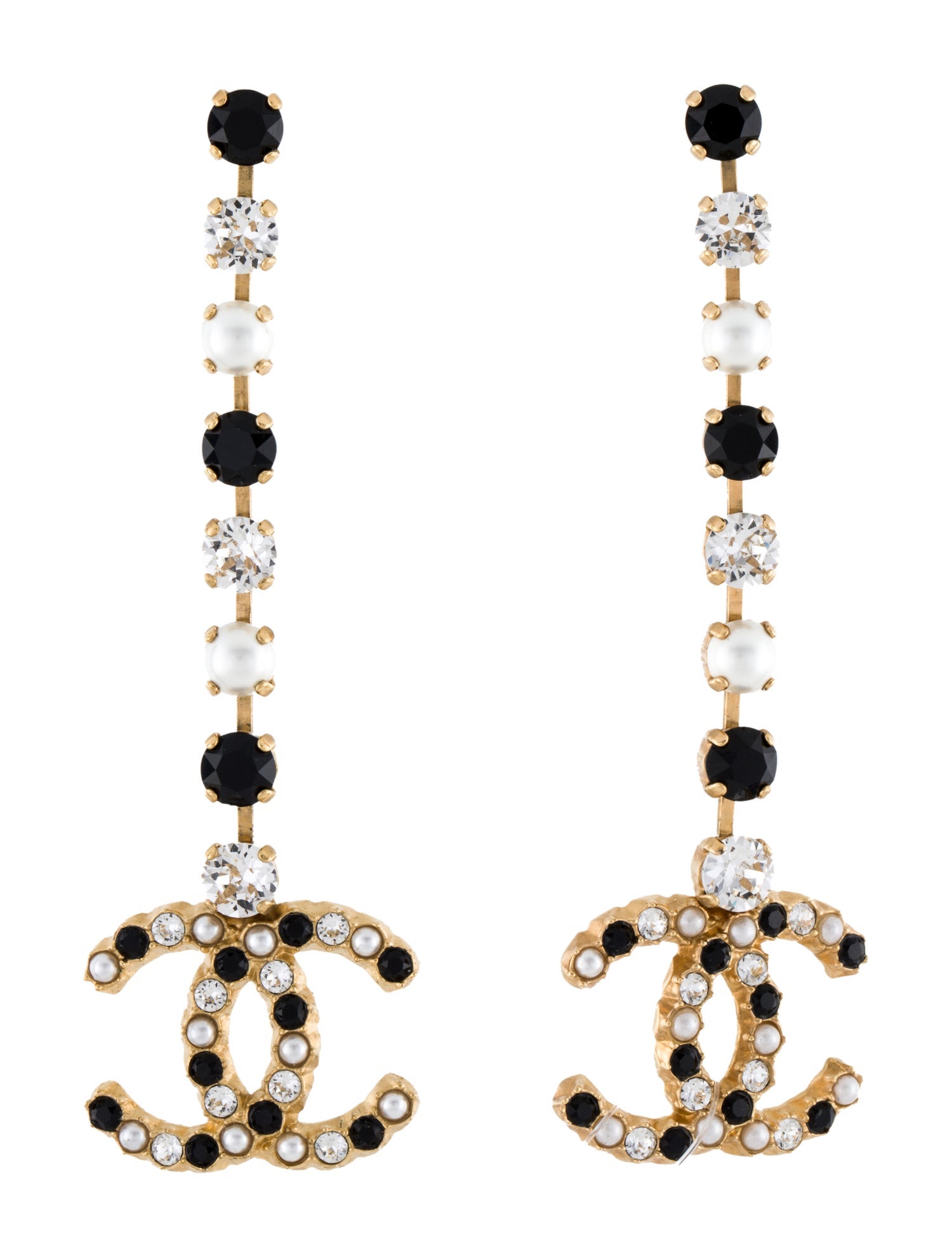 Chanel 2020 Faux Pearl & Strass CC Drop Earrings