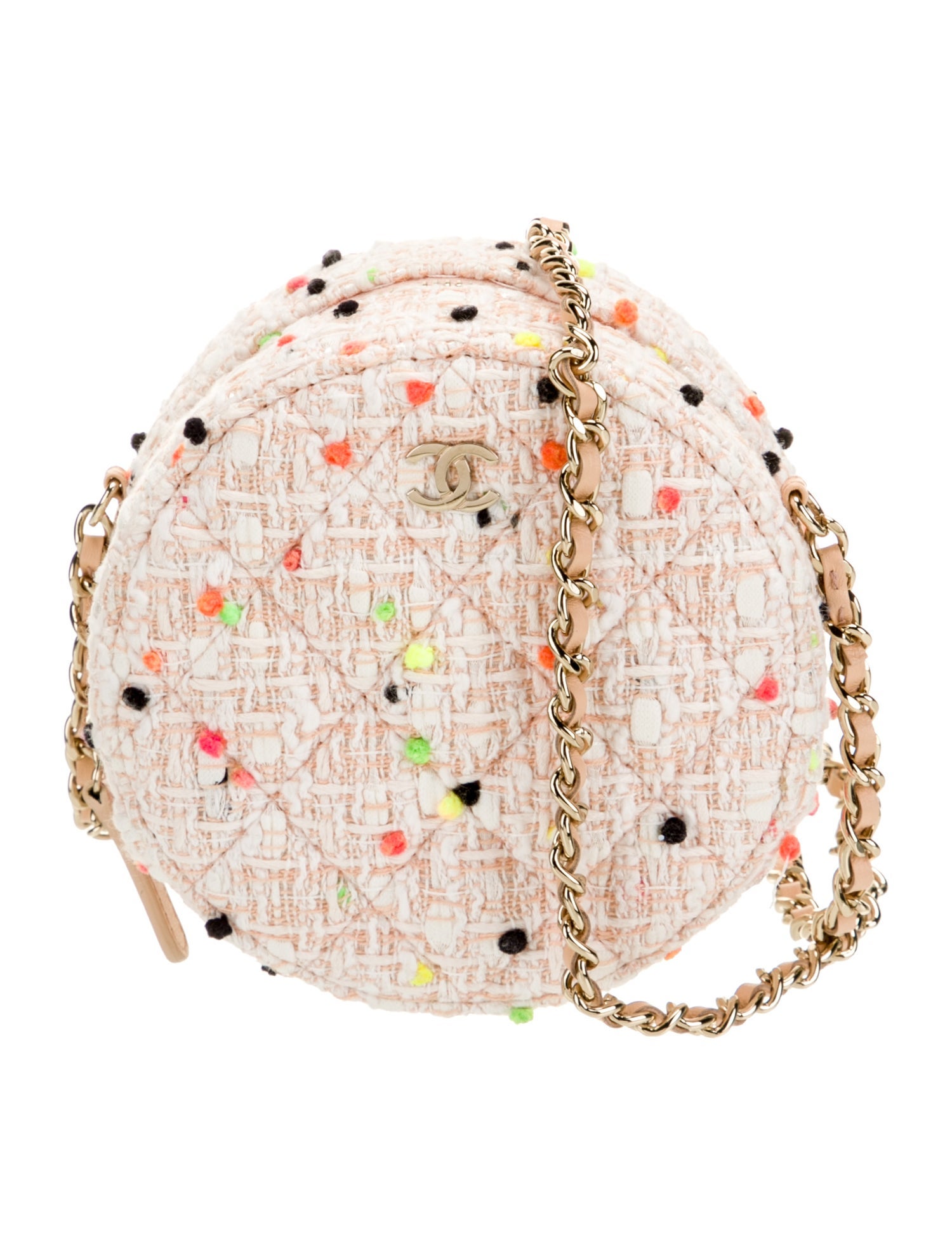 Chanel Tweed Round Clutch w/ Chain