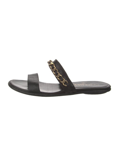 Chanel Interlocking CC Logo Lizard Slides