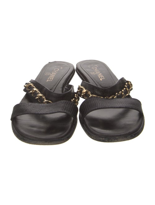 Chanel Interlocking CC Logo Lizard Slides