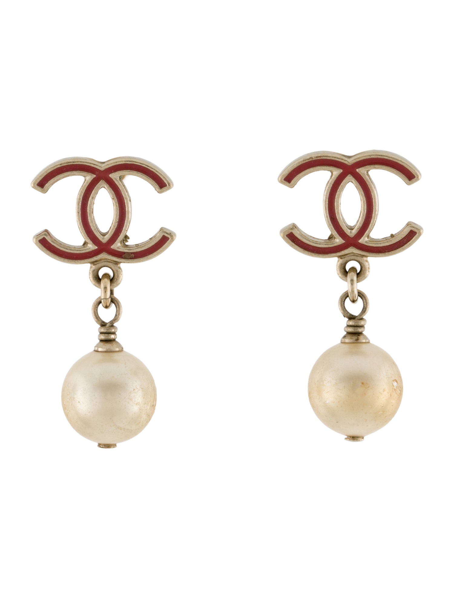 Chanel Faux Pearl & Enamel CC Drop Earrings
