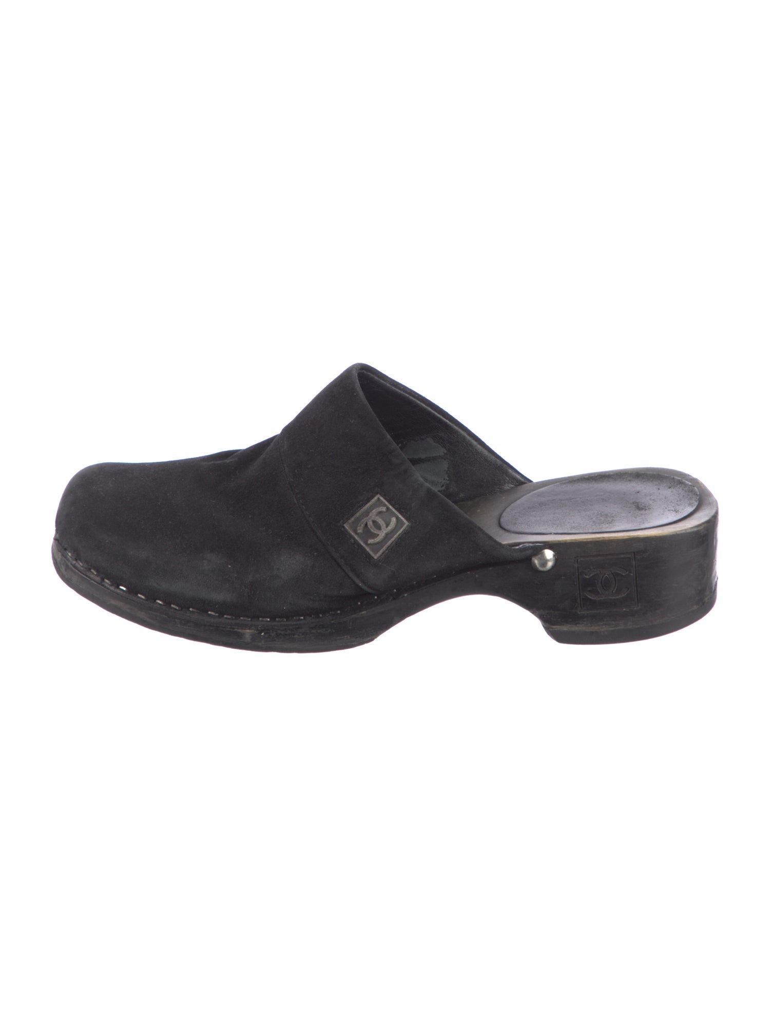 Chanel Interlocking CC Logo Suede Mules