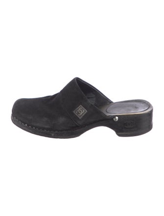 Chanel Interlocking CC Logo Suede Mules