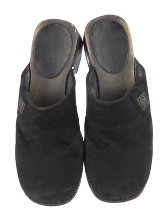 Chanel Interlocking CC Logo Suede Mules