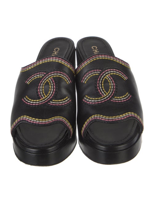 Chanel Interlocking CC Logo Leather Slides